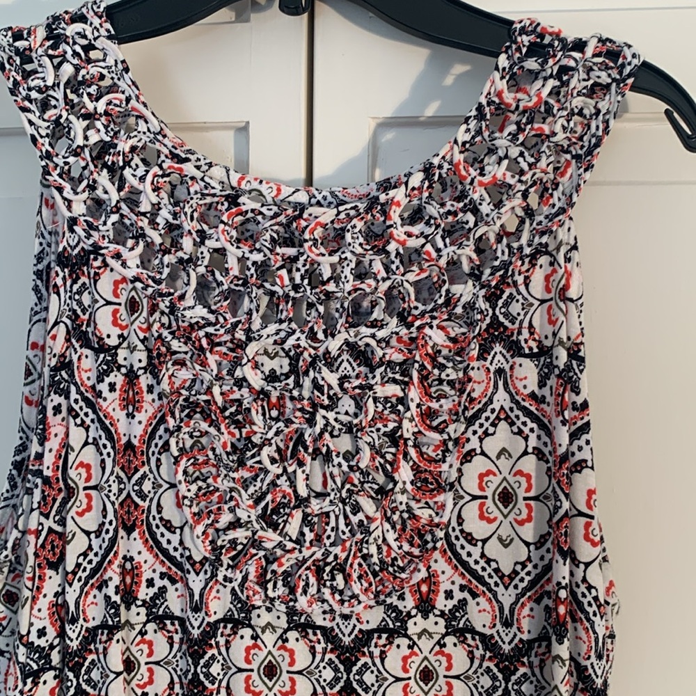 Cato Red, Black &  White Smocked Tank Top EUC